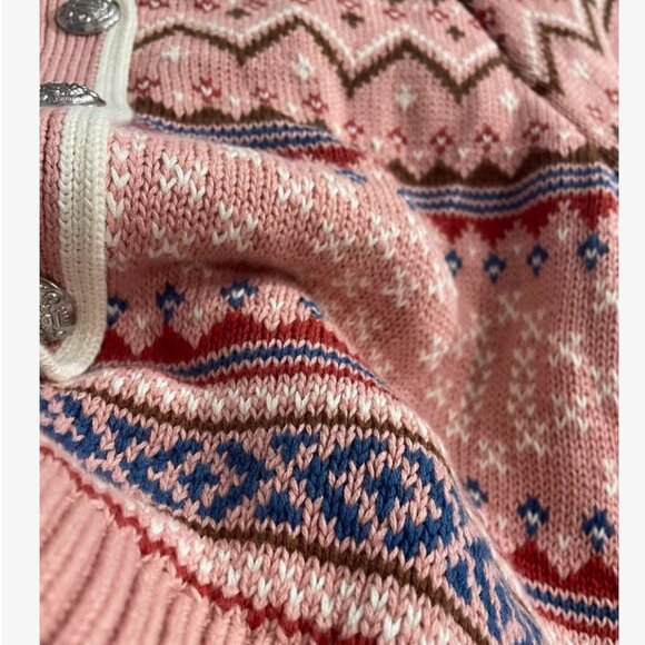 Veronica Beard Cheshire Intarsia Cardigan Rose Fair Isle Pink Knit Holiday - Picture 7 of 7